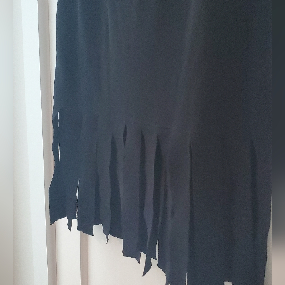 Black Midi Skirt with Wide Fringe